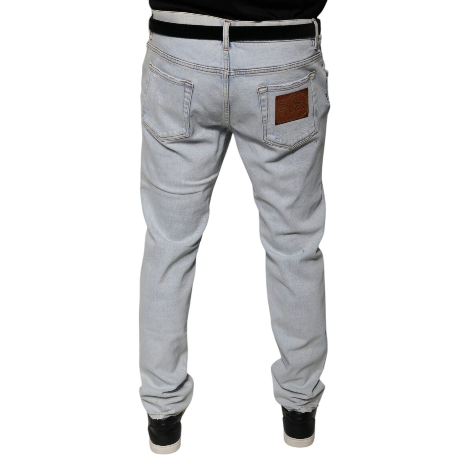 Dolce & Gabbana Light Blue Cotton Tattered Skinny Denim Jeans