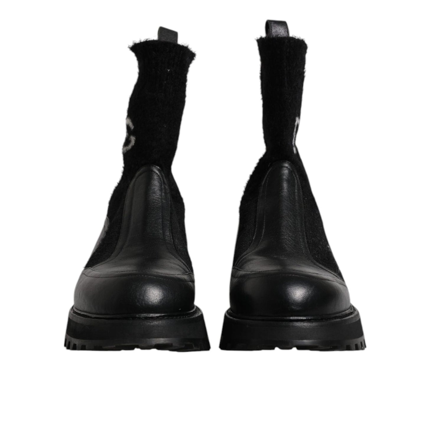 Dolce & Gabbana Black DG Logo Horse Sock Ankle Boots Shoes