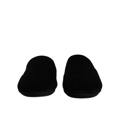 Dolce & Gabbana Black Viscose Velvet Slides Flat Slipper Shoes