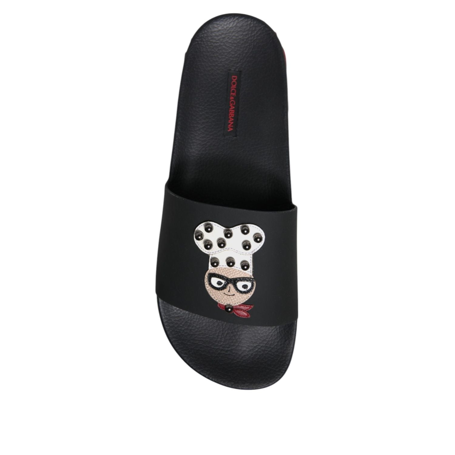 Dolce & Gabbana Black Leather Slides Sandals Beachwear Shoes