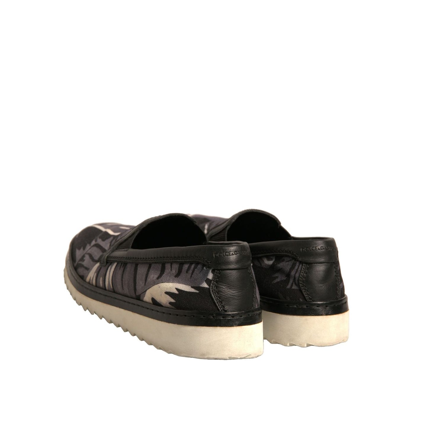 Dolce & Gabbana Black Canvas Tropical Print Slip On Shoes