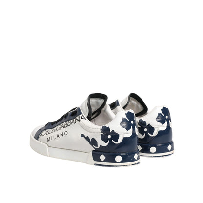 Dolce & Gabbana White Blue Leather Crown Milano Sneakers Shoes