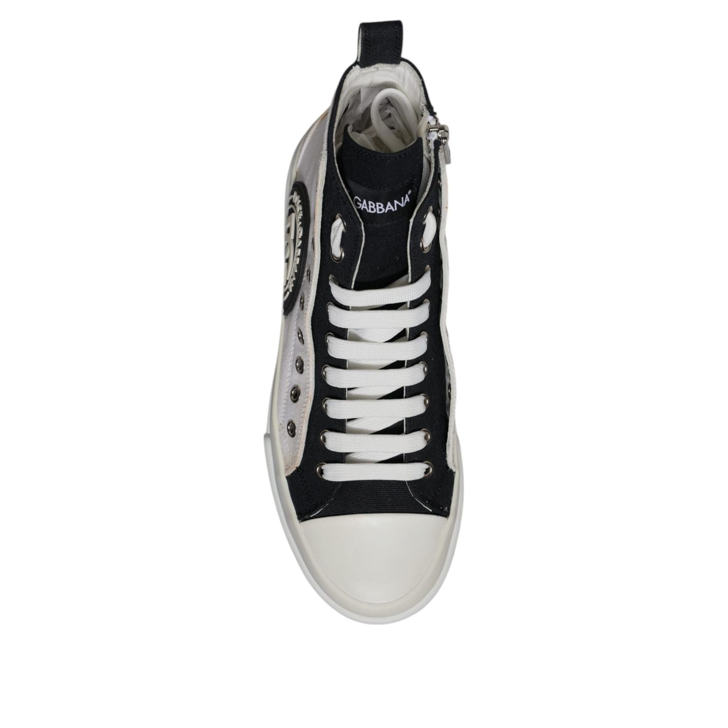 Dolce & Gabbana White Black Cotton High Top Sneakers Shoes