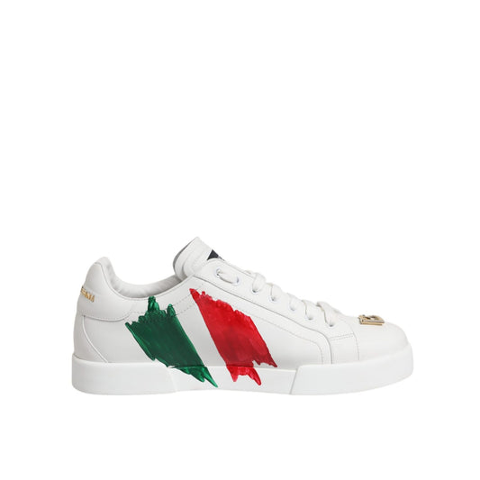 Dolce & Gabbana White Portofino Made In Italy Print Sneakers Shoes Dolce & Gabbana Light Gray