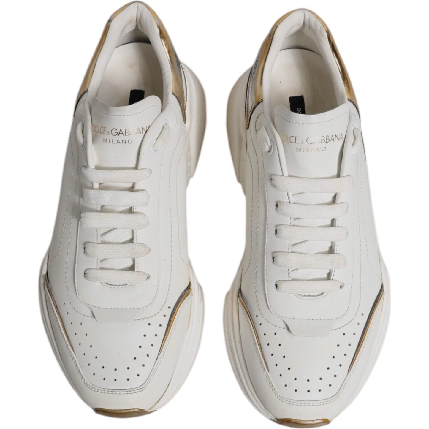 Dolce & Gabbana White Gold DAYMASTER Leather Sneakers Shoes