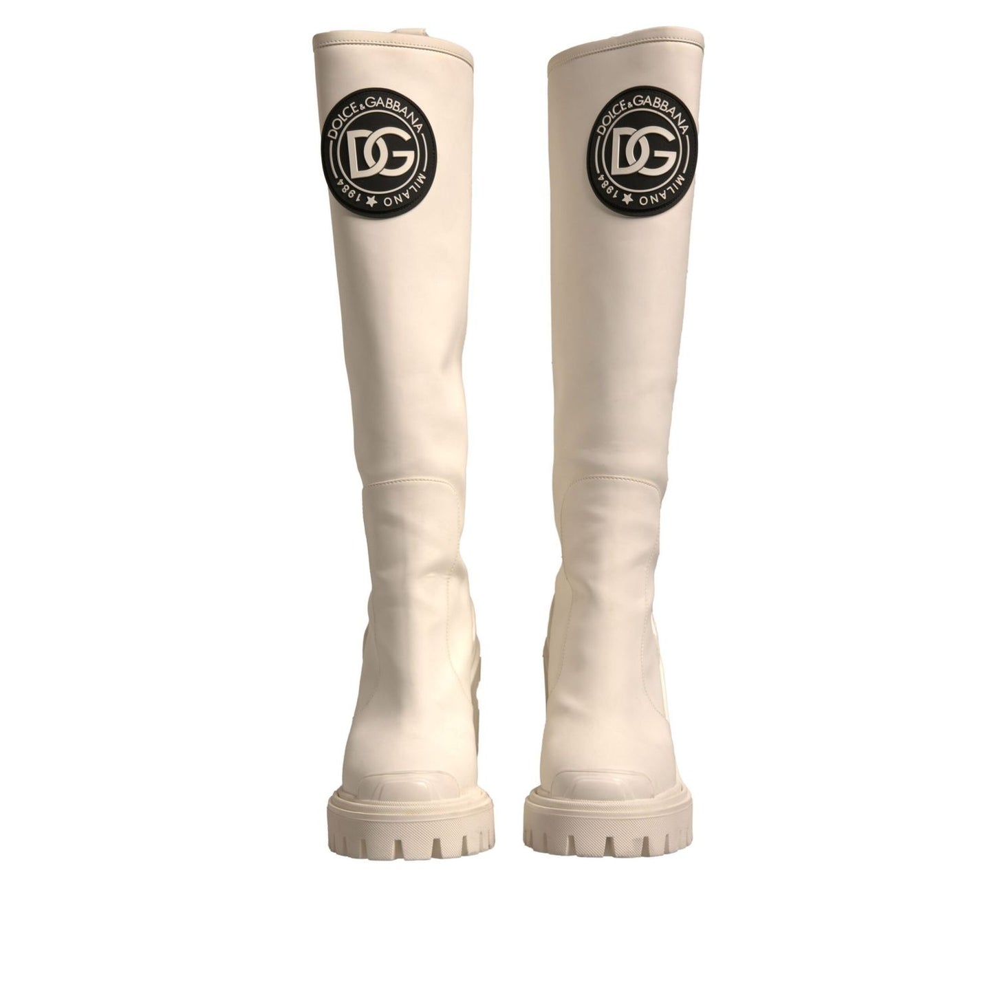 Dolce & Gabbana White DG Logo Hi Trekking Plateau Biker Boots Shoes