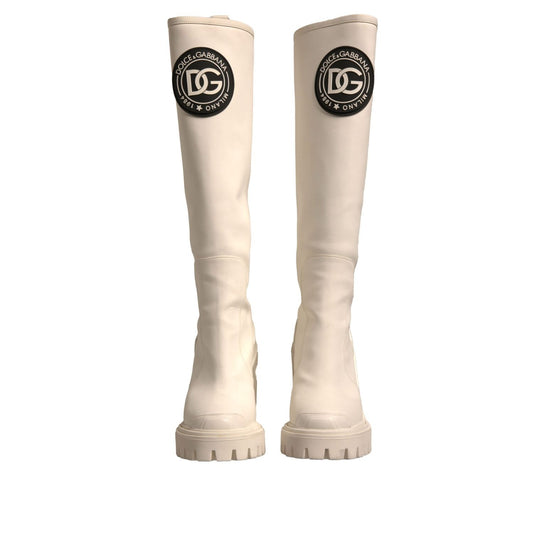 Dolce & Gabbana White DG Logo Hi Trekking Plateau Biker Boots Shoes