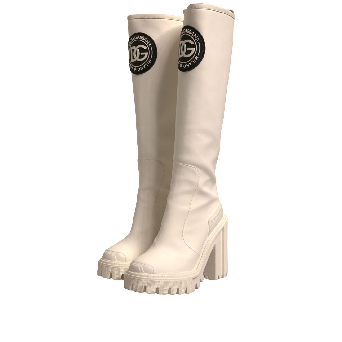 Dolce & Gabbana White DG Logo Hi Trekking Plateau Biker Boots Shoes