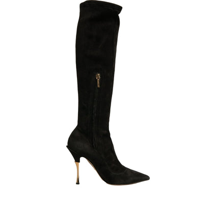 Dolce & Gabbana Black Suede Stiletto Knee High Boots Shoes