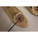 Dolce & Gabbana Gold Crystal Loafer Lace Ballet Flats Shoes