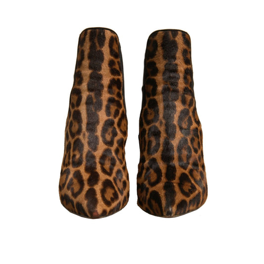 Dolce & Gabbana Brown Leopard Leather Stretch Heels Boots Shoes
