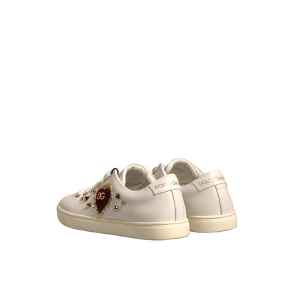 Dolce & Gabbana White Leather Gold Red Heart Sneakers Shoes