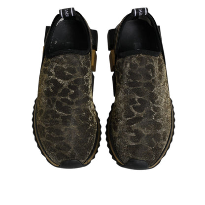 Dolce & Gabbana Gold Glitter Leopard Sorrento Sneakers Shoes