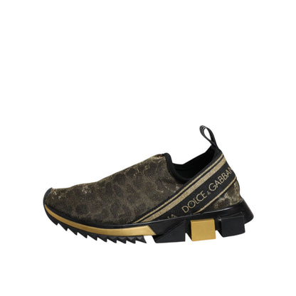 Dolce & Gabbana Gold Glitter Leopard Sorrento Sneakers Shoes