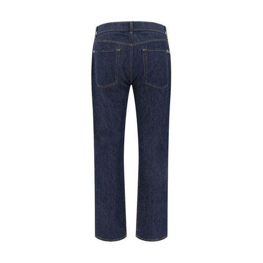 Back view of 7FOR straight jeans showcasing classic five-pocket style and belt loops, perfect for casual wear.