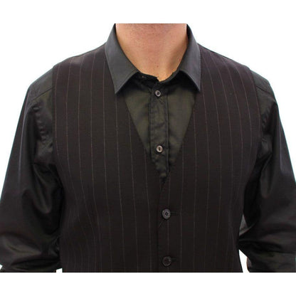 Dolce & Gabbana Black Striped Wool Logo Vest