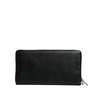 Dolce & Gabbana Black Calfskin Leather Logo Zip Around Continental Wallet