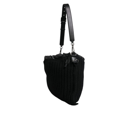 Dolce & Gabbana Black Cashmere Knitted Leather Shoulder Bag