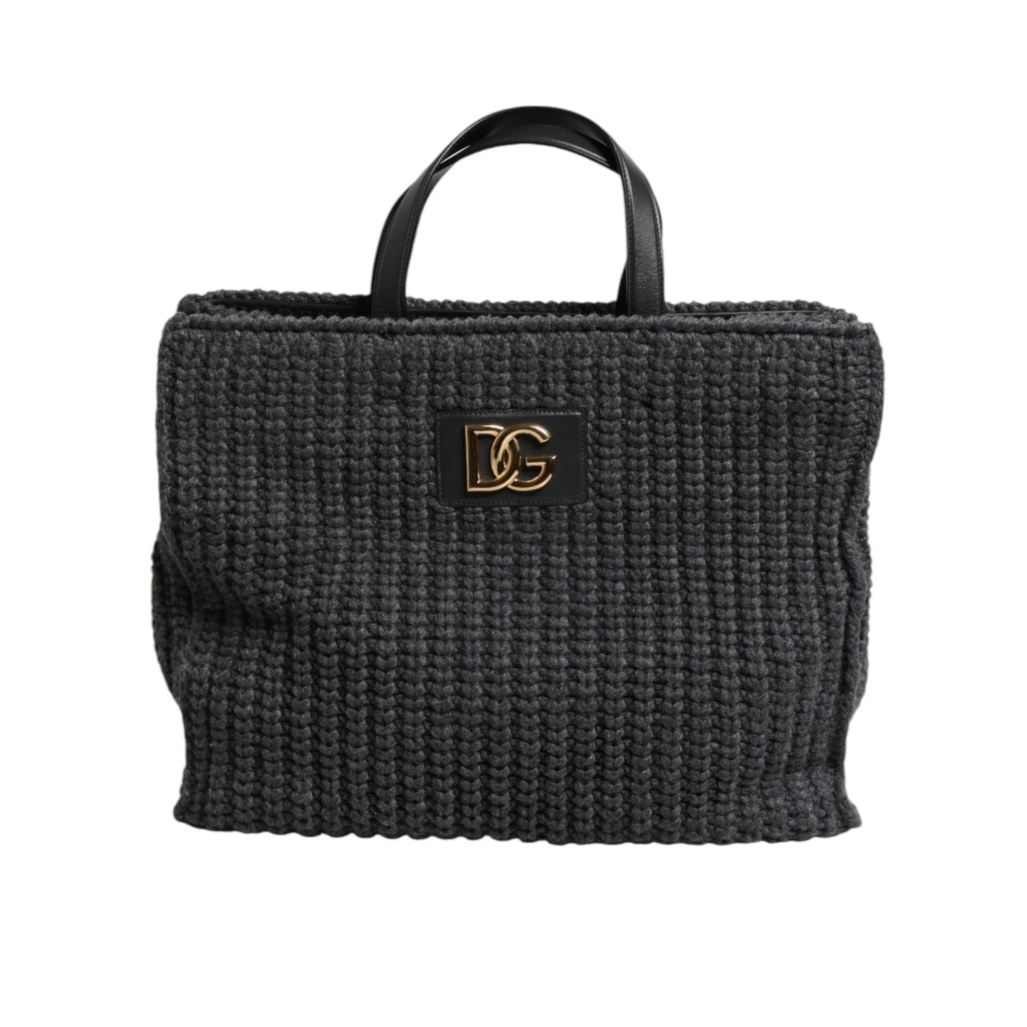 Dolce & Gabbana Black Large Knitted Crochet Shoulder Shopper DG Logo Bag