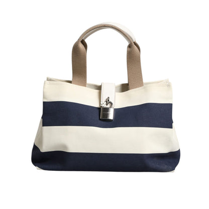 Dolce & Gabbana White Navy Striped Canvas Top Handle Tote Tote Bag