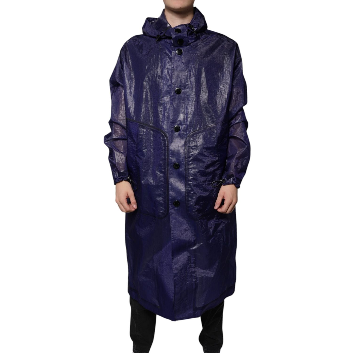 Dolce & Gabbana Dark Blue Cotton Hooded Men Raincoat Jacket