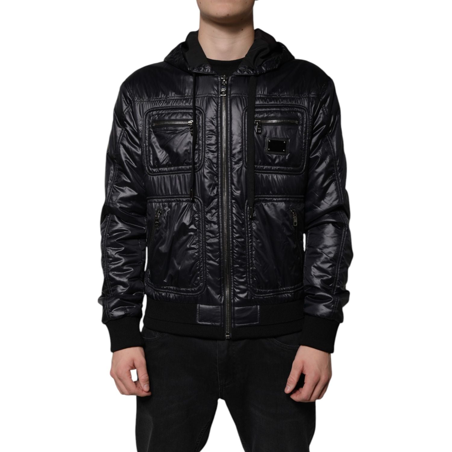 Dolce & Gabbana Black Nylon Hooded Full Zip Blouson Jacket