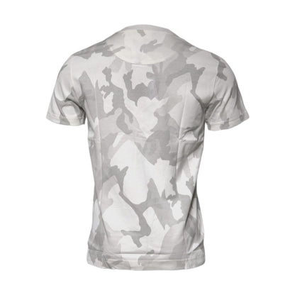 Dolce & Gabbana White Gray Camouflage Cotton Crew Neck T-shirt