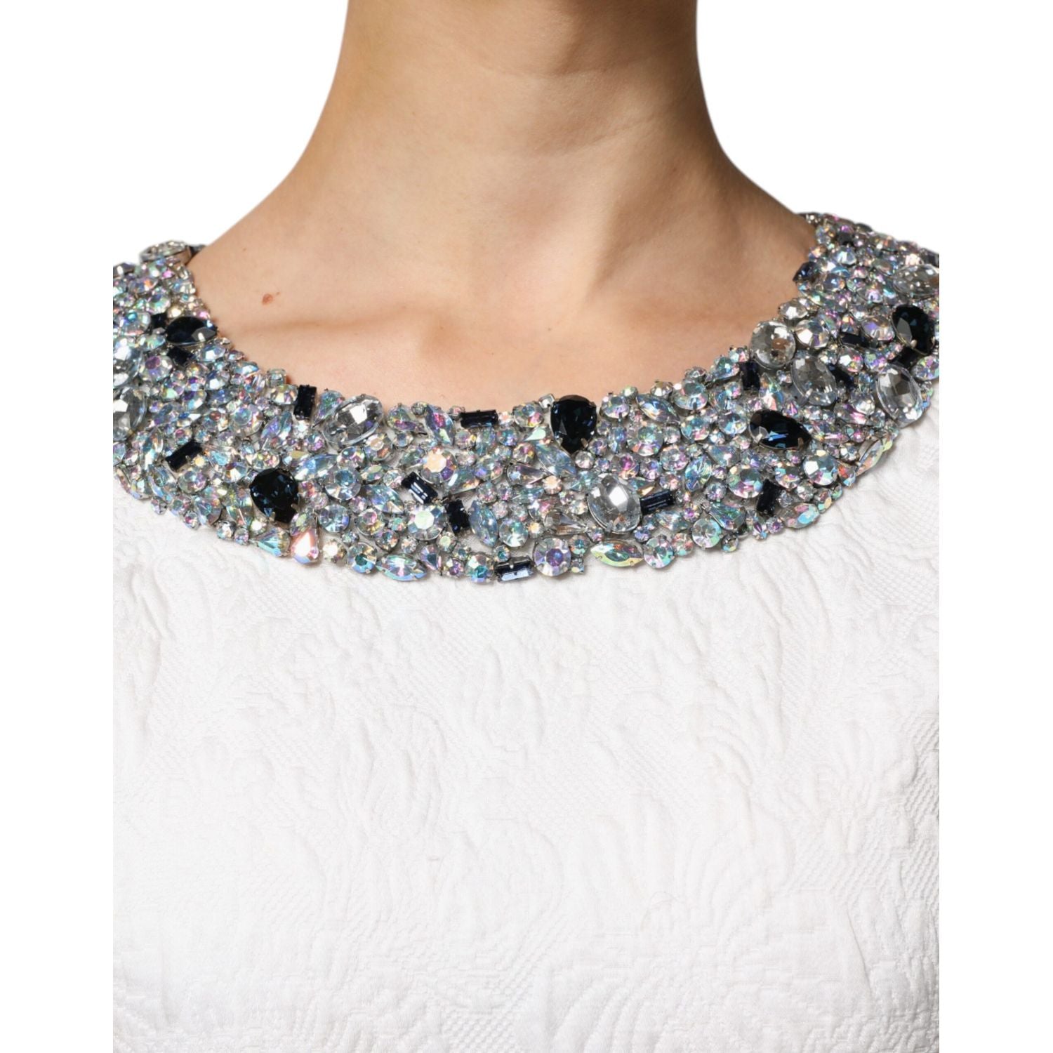 Dolce & Gabbana White Crystal Embellished Jacquard Brocade Mini Dress