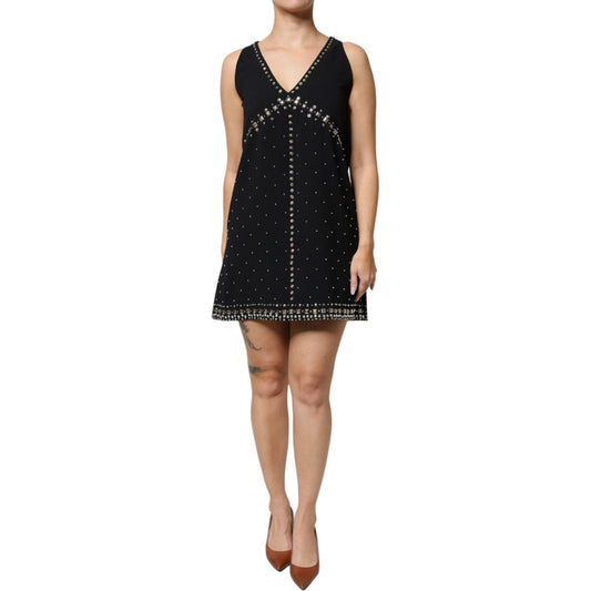 PINKO Black Embellished Polyester Sleeveless Shift A-line Mini Dress DR281354-42