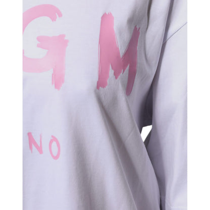 MSGM White Logo Print Cotton T-shirt Short Sleeves Mini Dress