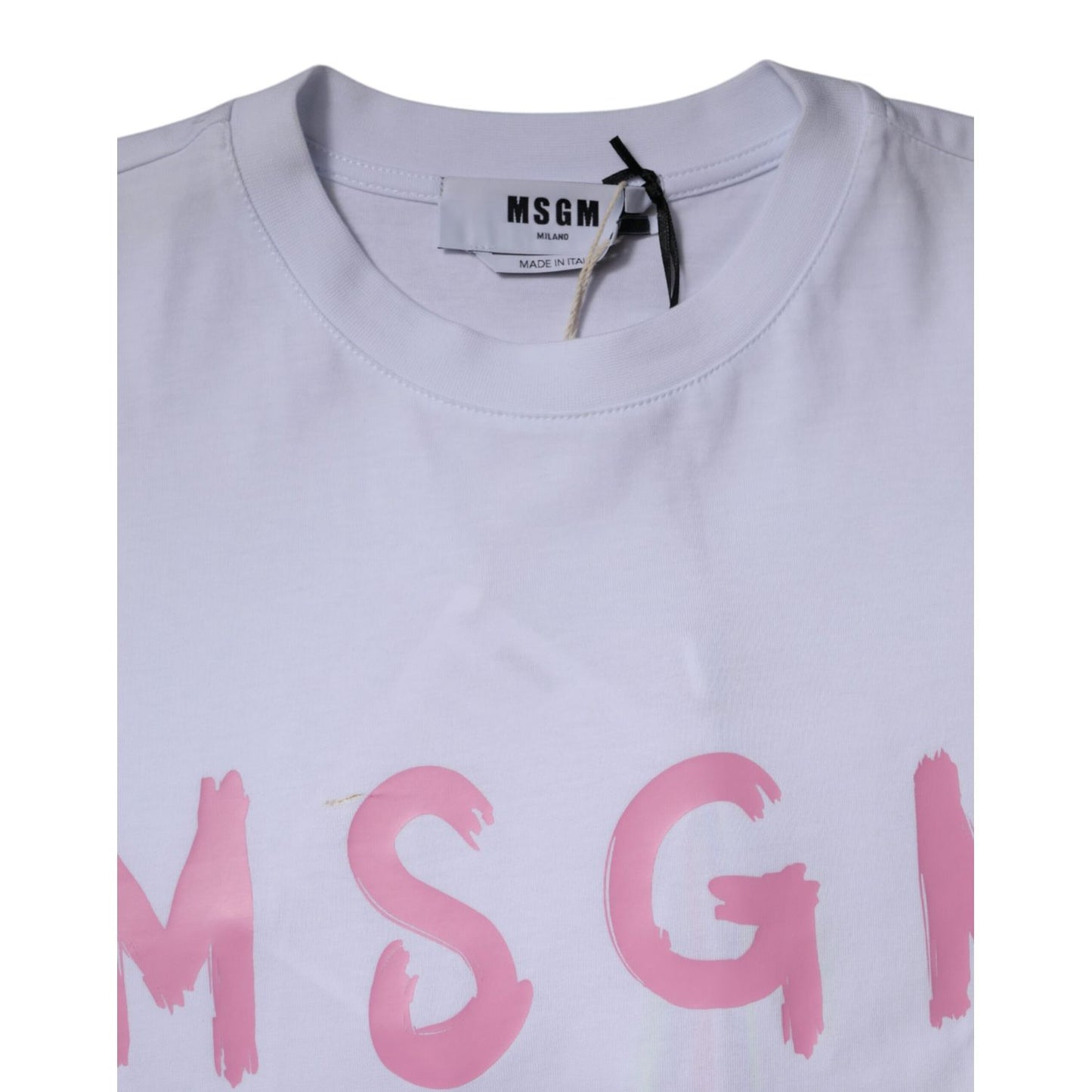 MSGM White Logo Print Cotton T-shirt Short Sleeves Mini Dress
