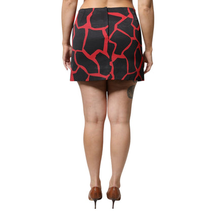 Dolce & Gabbana Black Red Abstract Mid Waist A-line Mini Skirt
