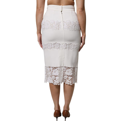 Dolce & Gabbana White Floral Lace High Waist Pencil Cut Skirt
