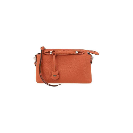 Fendi By The Way Selleria Medium Shoulder Bag in orange leather with flat handles and customizable zipper pendant.