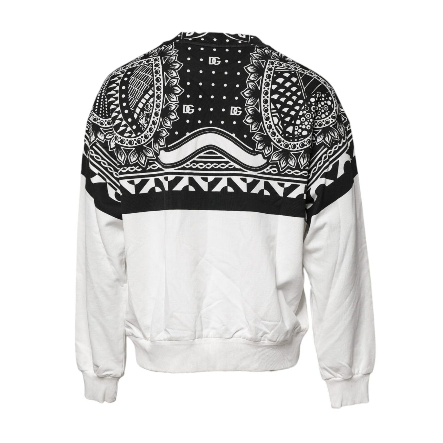 Dolce & Gabbana White Black Print Cotton Sweatshirt Sweater