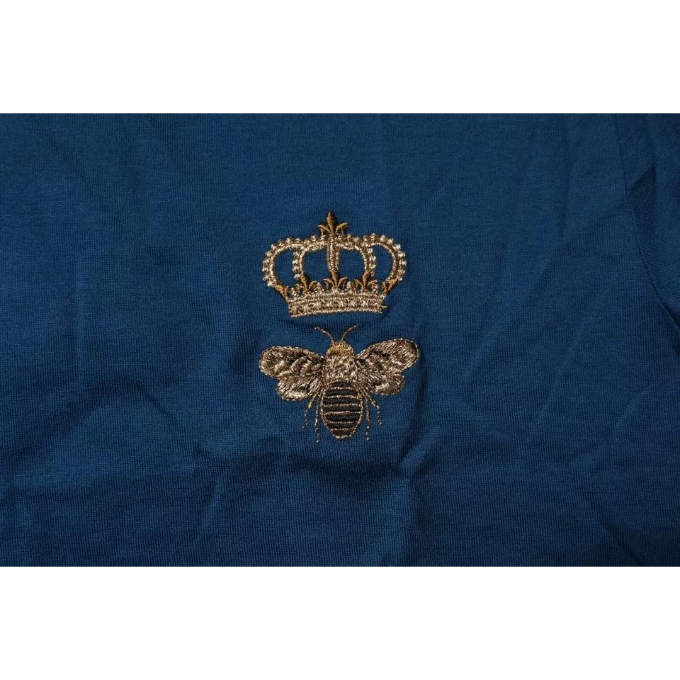 Dolce & Gabbana Blue Crown Bee Cotton Men Crew Neck T-shirt
