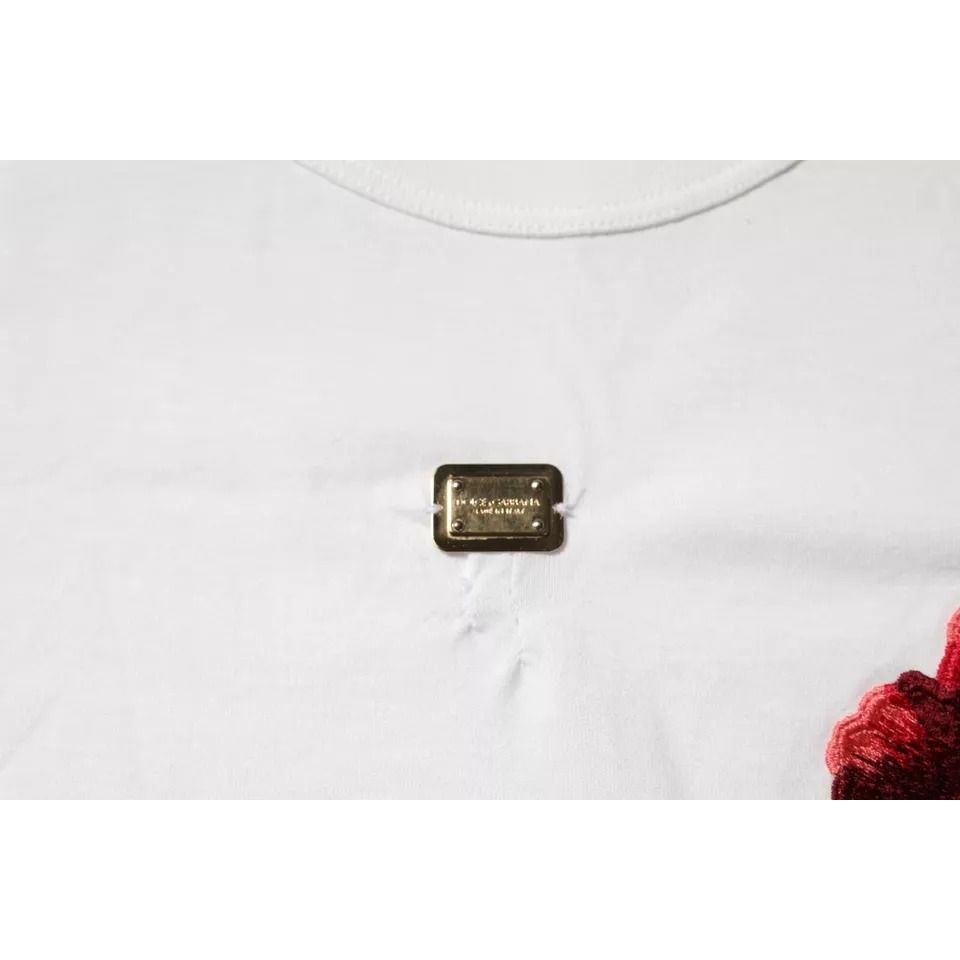 Dolce & Gabbana White Cotton Logo Floral Crew Neck T-shirt