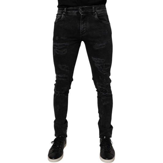 Dolce & Gabbana Black Tattered Cotton Skinny Men Denim Jeans PAN75287-48