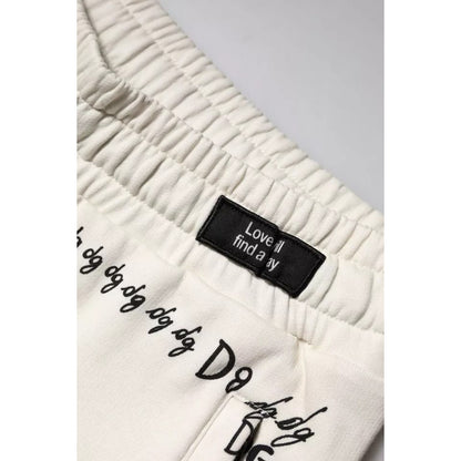 Dolce & Gabbana White Printed Cotton Jogger Sweatpants Pants