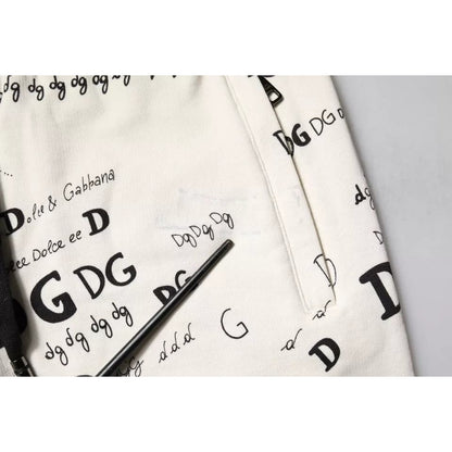 Dolce & Gabbana White Printed Cotton Jogger Sweatpants Pants