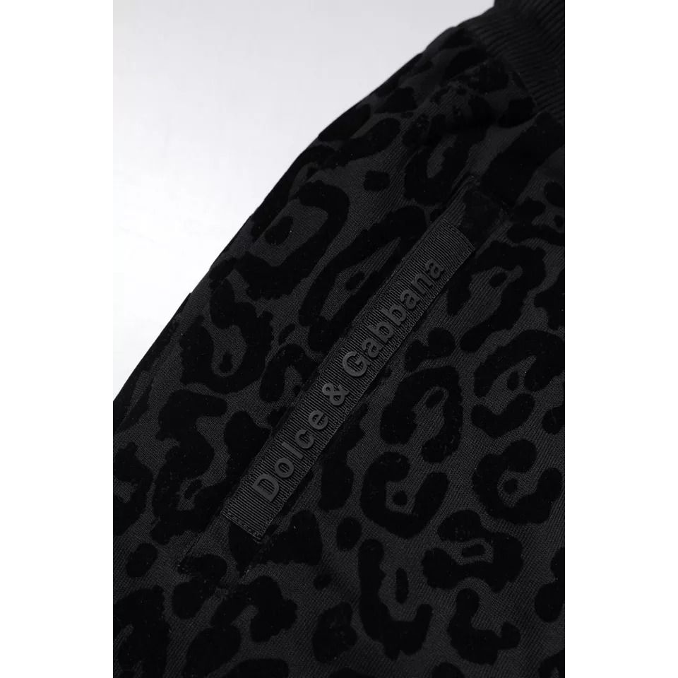 Dolce & Gabbana Black Leopard Cotton Jogger Sweatpants Pants