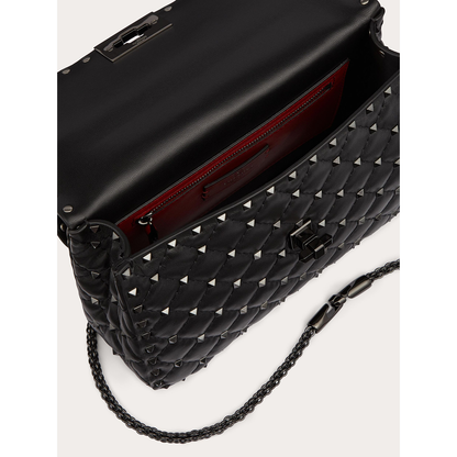 Valentino Garavani Black Nappa Leather Medium Rockstudt Spike Bag