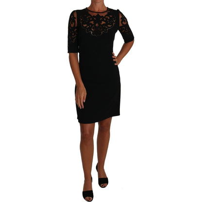 Dolce & Gabbana Black Floral Cut Out Pattern Coctail Dress