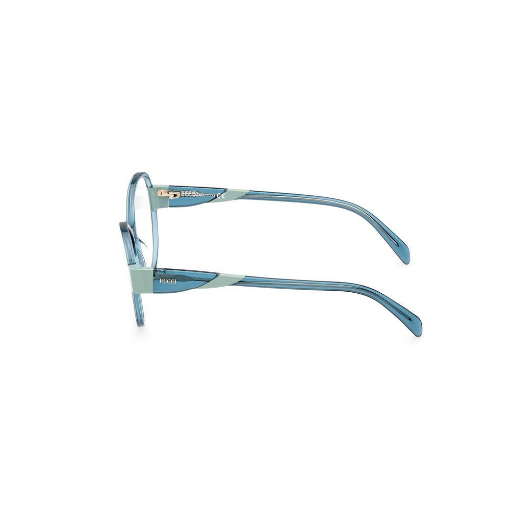 Side view of Emilio Pucci Green Acetate Frames with 55mm lens, 16mm bridge, and 140mm temple measurements.