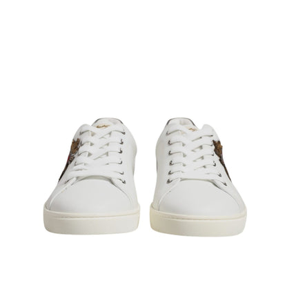 Dolce & Gabbana White Leather Heart Embellished Sneakers Shoes