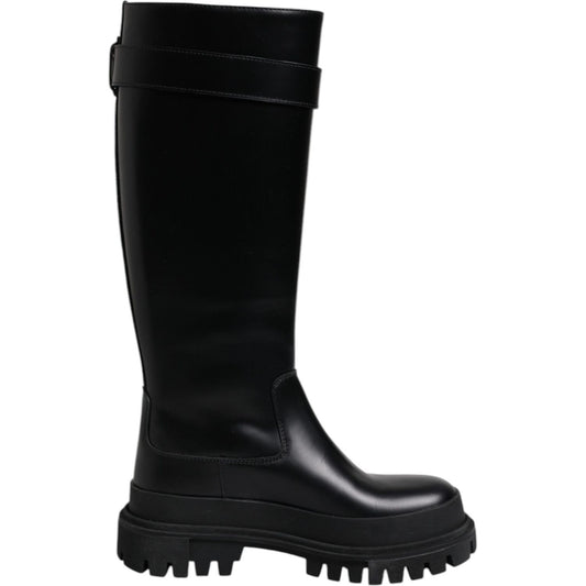 Dolce & Gabbana Black DG Logo Calf Leather High Boots Shoes LA12451-37