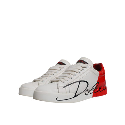Dolce & Gabbana White Red Logo Portofino Sneakers Shoes