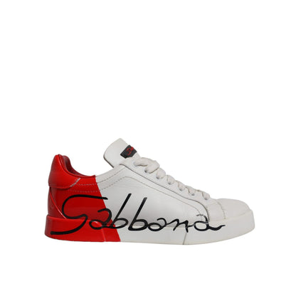 Dolce & Gabbana White Red Logo Portofino Sneakers Shoes