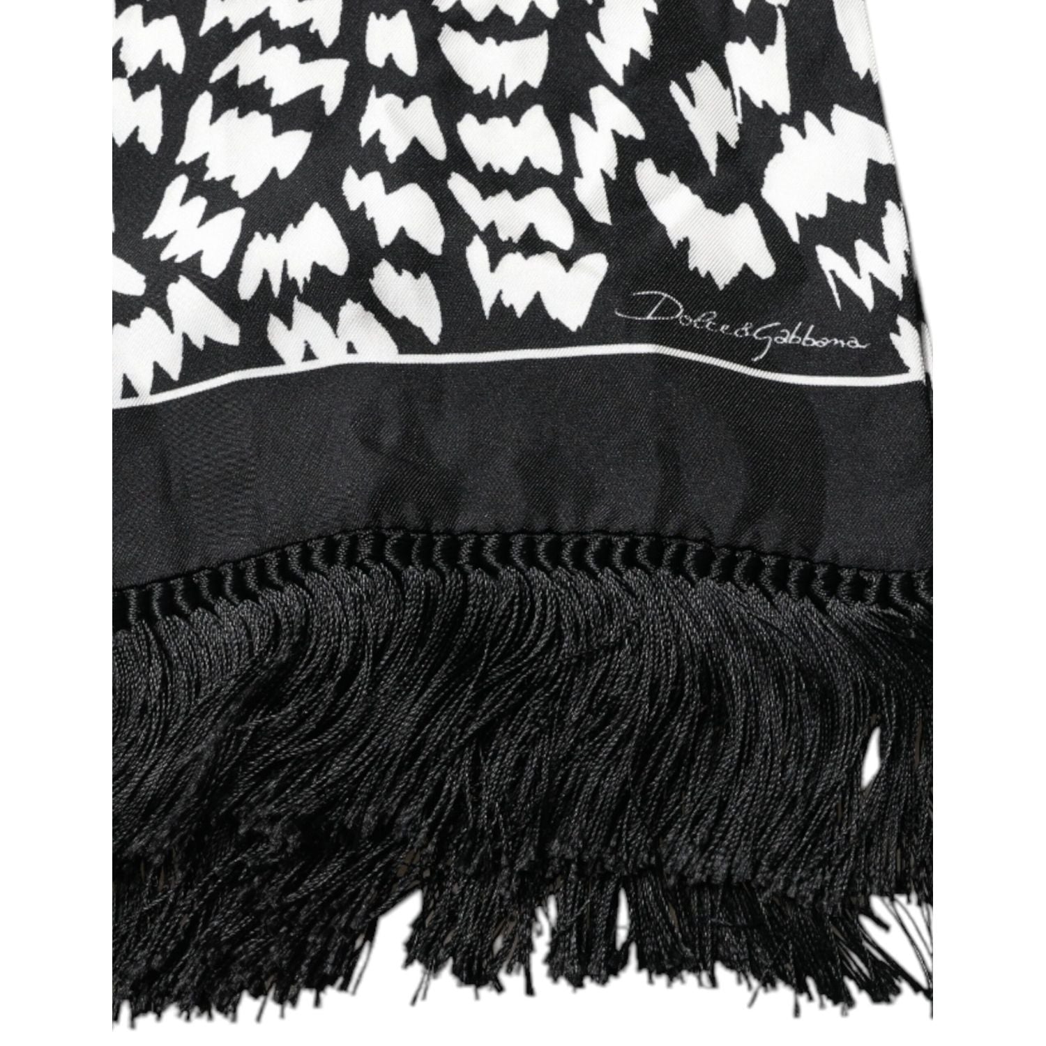 Dolce & Gabbana Black White Patterned Fringes Shawl Scarf