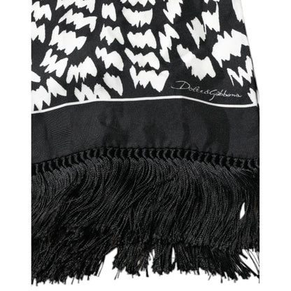 Dolce & Gabbana Black White Patterned Fringes Shawl Scarf